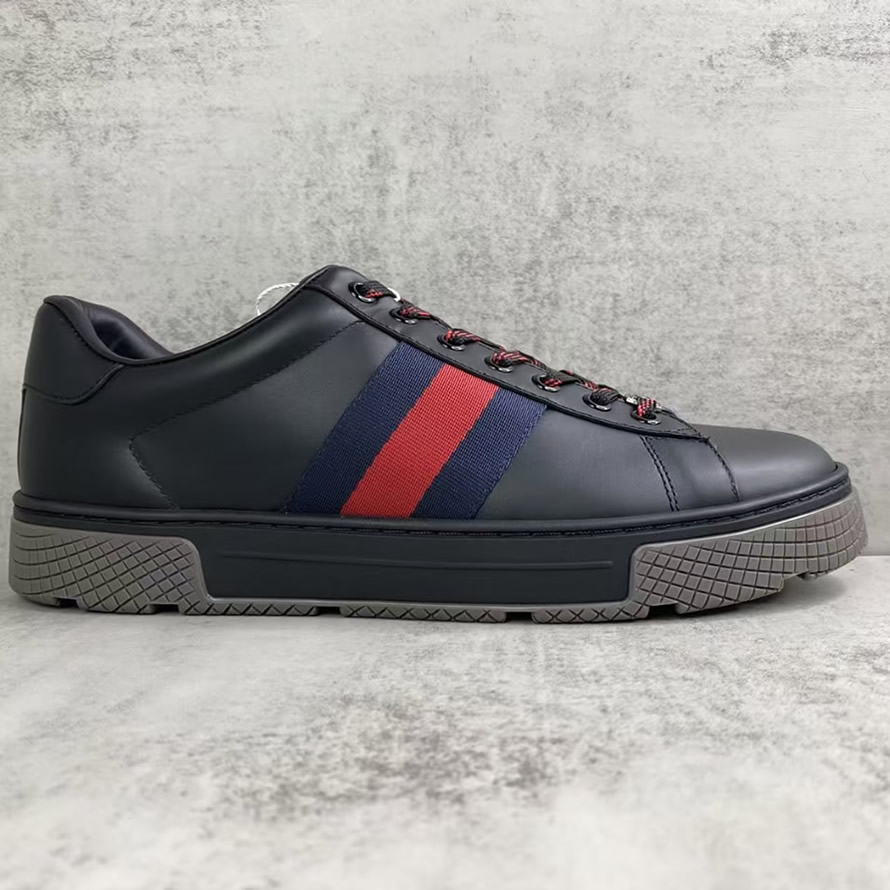 グッチ ウェブストライプ レザー スニーカー ブラック shoes318 - 画像 (2)