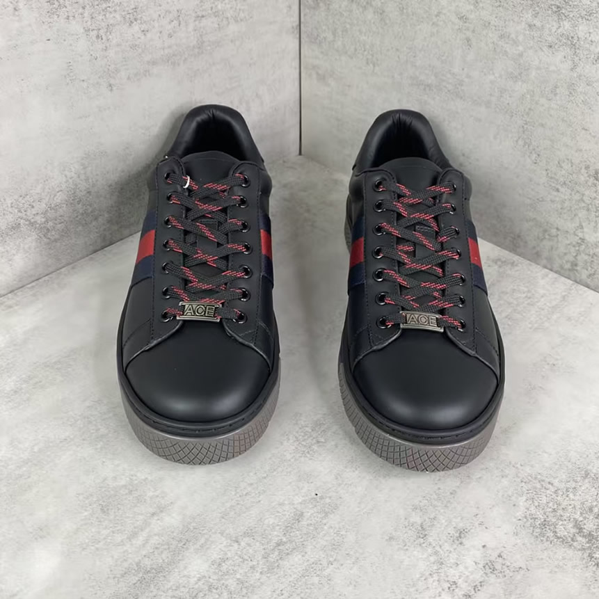 グッチ ウェブストライプ レザー スニーカー ブラック shoes318 - 画像 (4)