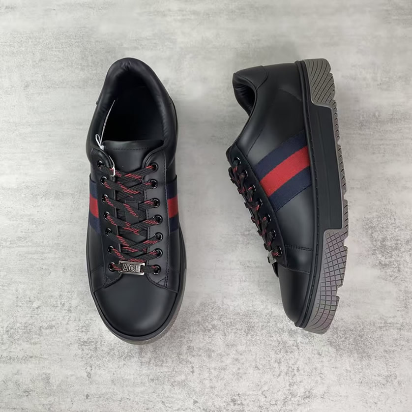 グッチ ウェブストライプ レザー スニーカー ブラック shoes318 - 画像 (5)