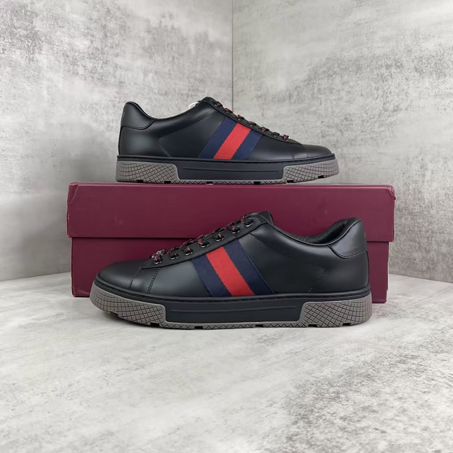 グッチ ウェブストライプ レザー スニーカー ブラック shoes318 - 画像 (6)
