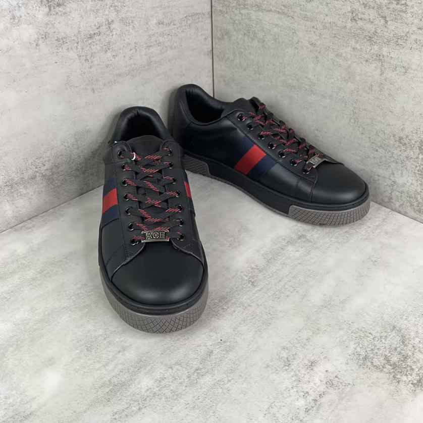 グッチ ウェブストライプ レザー スニーカー ブラック shoes318 - 画像 (7)