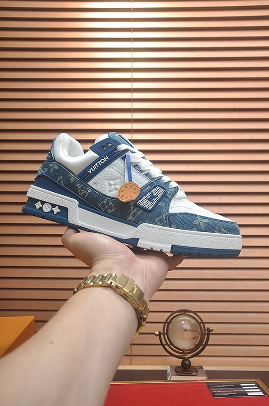 ルイヴィトン LVトレイナー モノグラム デニム スニーカー ブルー ホワイト shoes357