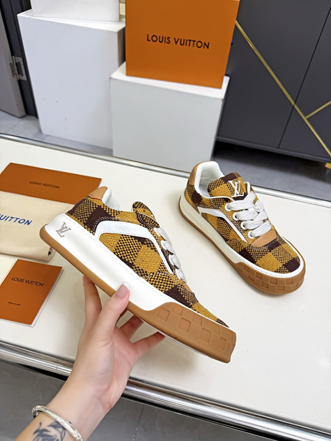 ルイヴィトン スニーカー ダミエ テキスタイル イエロー ブラウン shoes375 - 画像 (4)