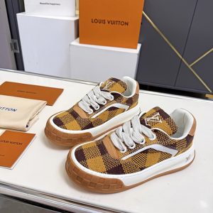 ルイヴィトン スニーカー ダミエ テキスタイル イエロー ブラウン shoes375