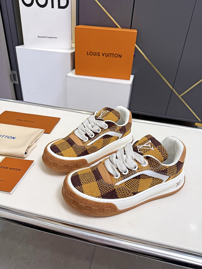 ルイヴィトン スニーカー ダミエ テキスタイル イエロー ブラウン shoes375