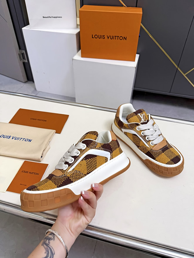 ルイヴィトン スニーカー ダミエ テキスタイル イエロー ブラウン shoes375 - 画像 (6)