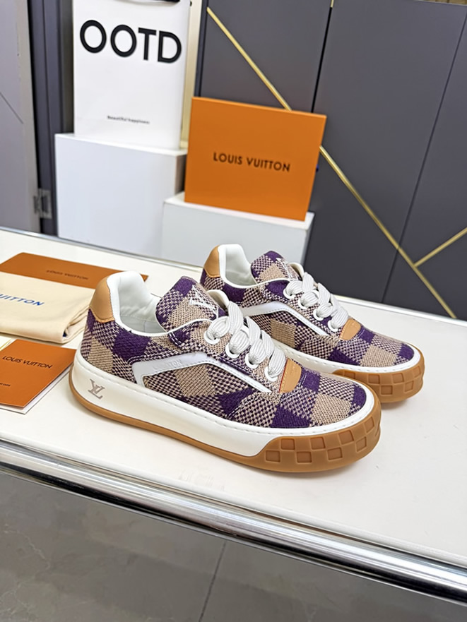ルイヴィトン スニーカー ダミエ テキスタイル パープル ベージュ shoes376