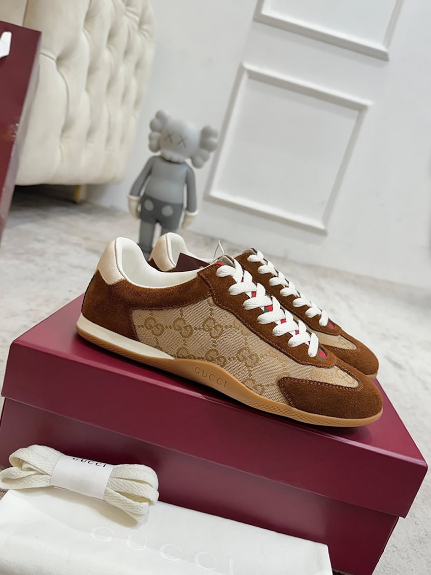 グッチ スニーカー GGキャンバス スエード ブラウン ベージュ shoes378 - 画像 (2)