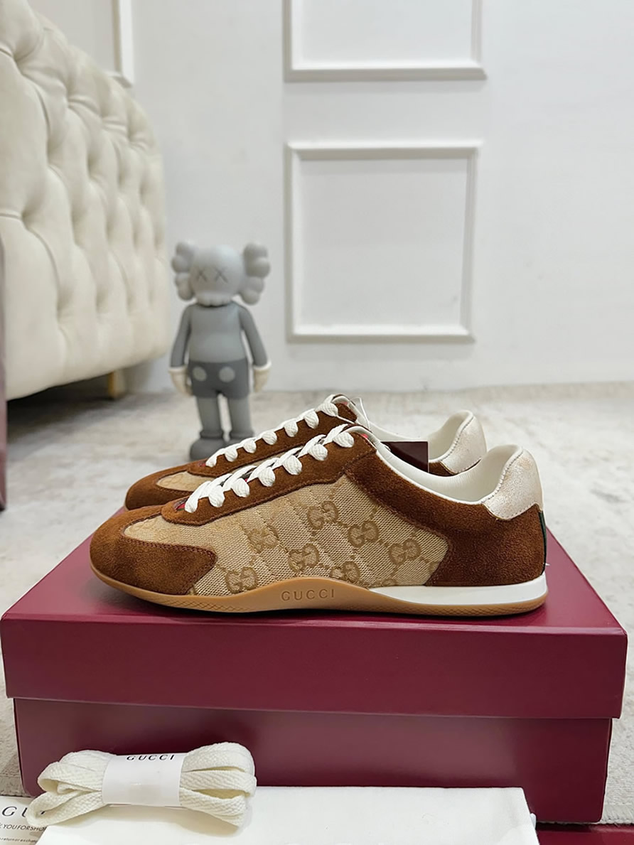 グッチ スニーカー GGキャンバス スエード ブラウン ベージュ shoes378