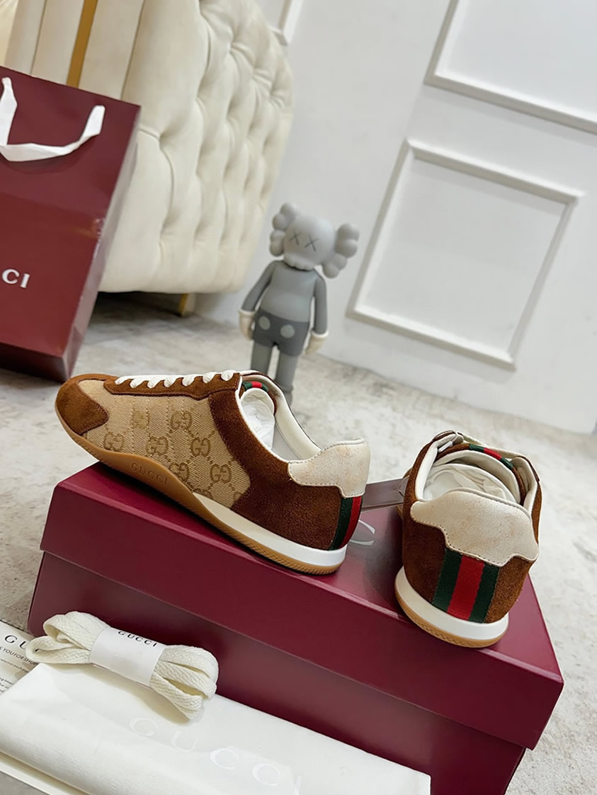グッチ スニーカー GGキャンバス スエード ブラウン ベージュ shoes378 - 画像 (3)