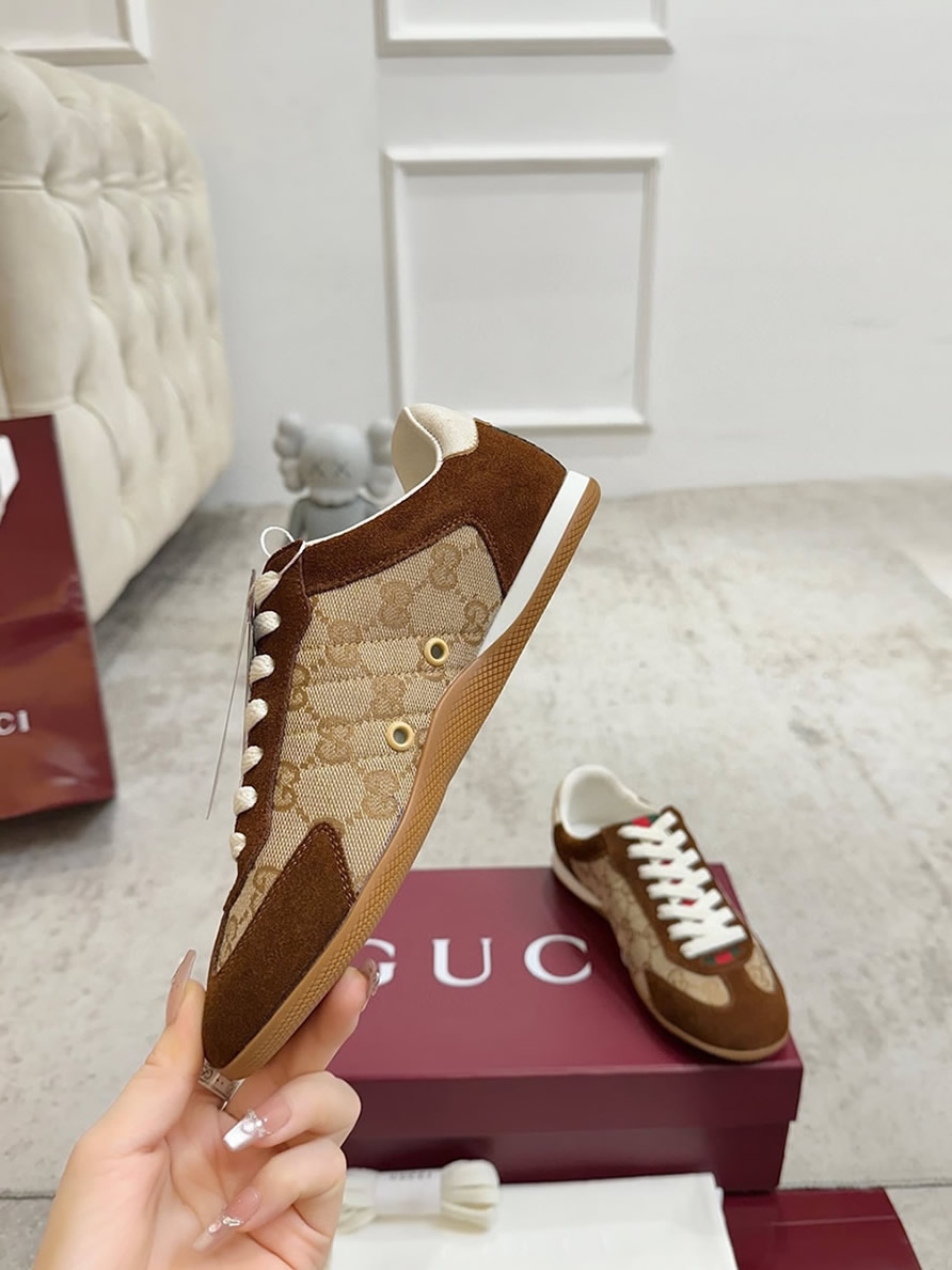 グッチ スニーカー GGキャンバス スエード ブラウン ベージュ shoes378 - 画像 (4)