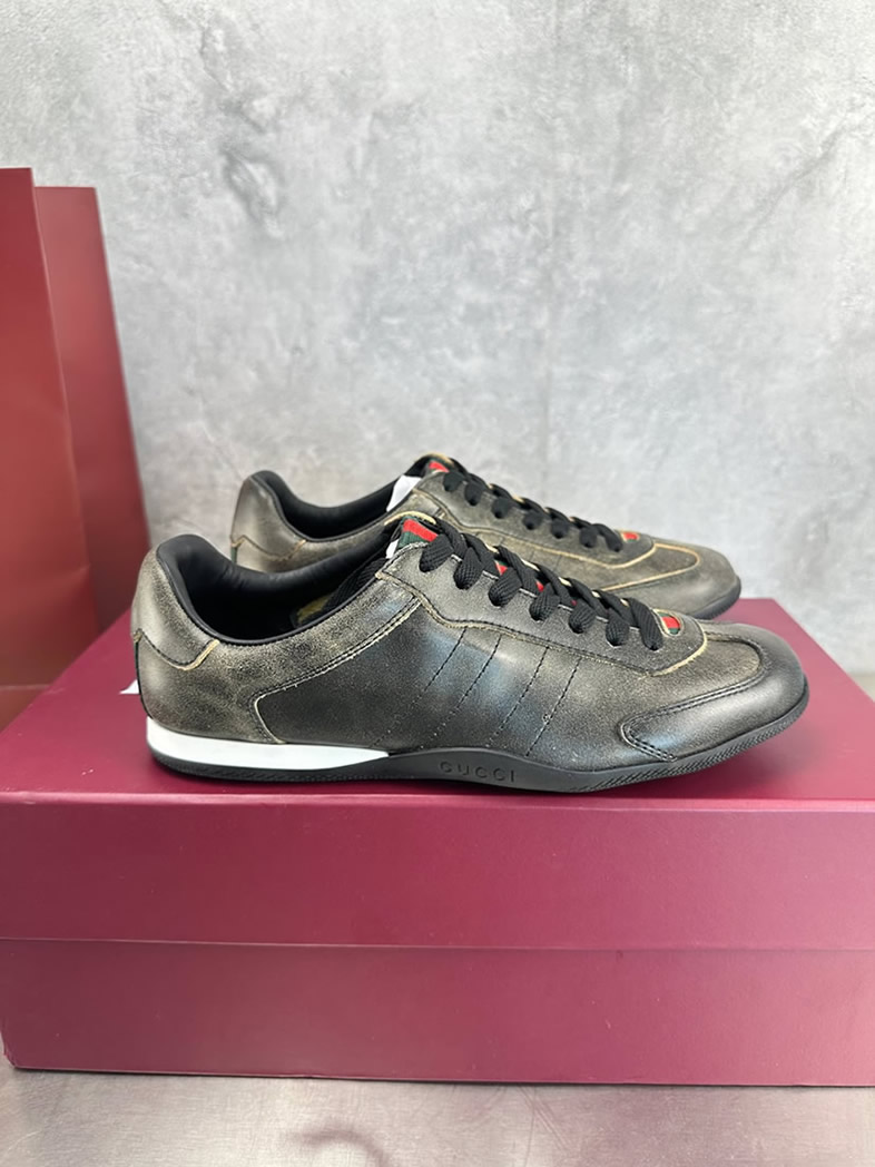 グッチ スニーカー ヴィンテージ加工 レザー ブラック シェリーライン shoes379 - 画像 (2)
