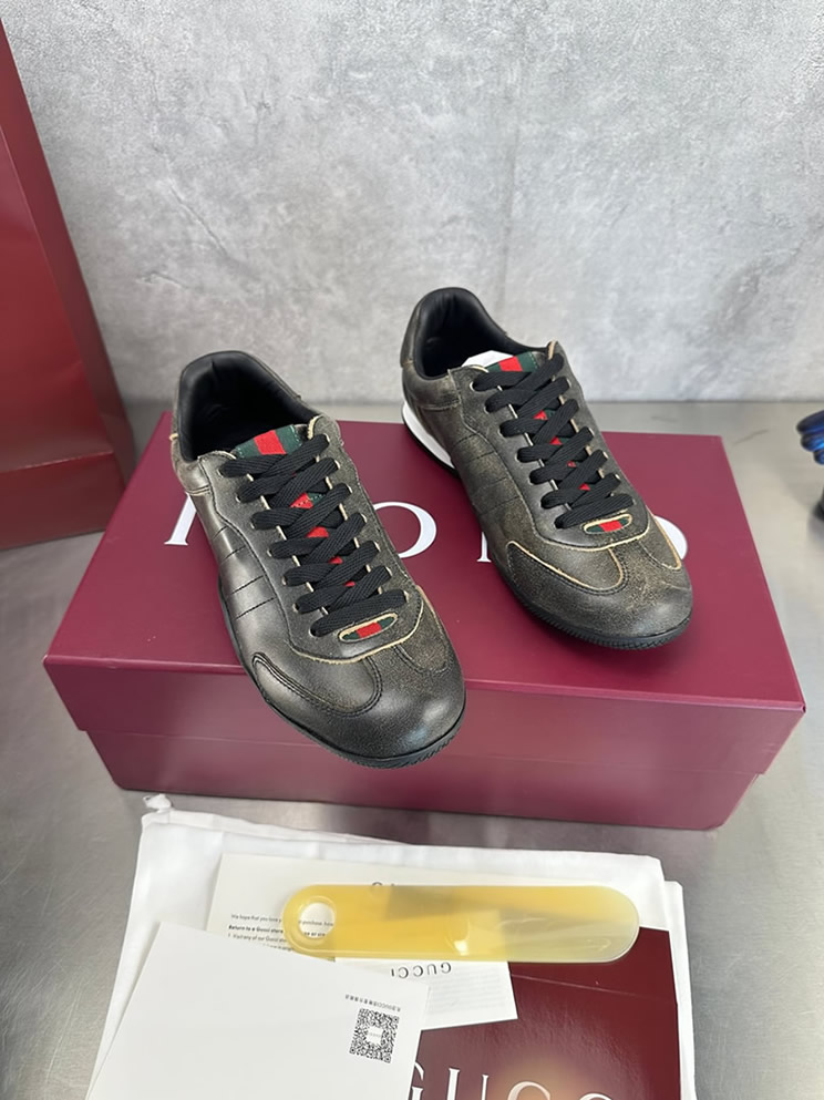 グッチ スニーカー ヴィンテージ加工 レザー ブラック シェリーライン shoes379 - 画像 (3)