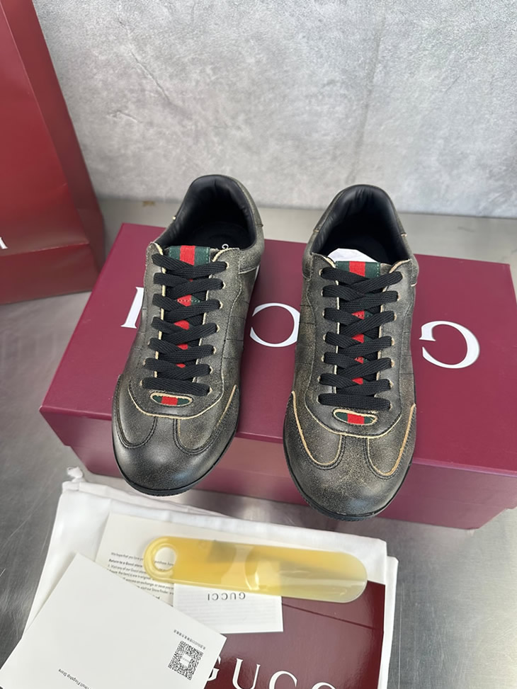 グッチ スニーカー ヴィンテージ加工 レザー ブラック シェリーライン shoes379 - 画像 (4)