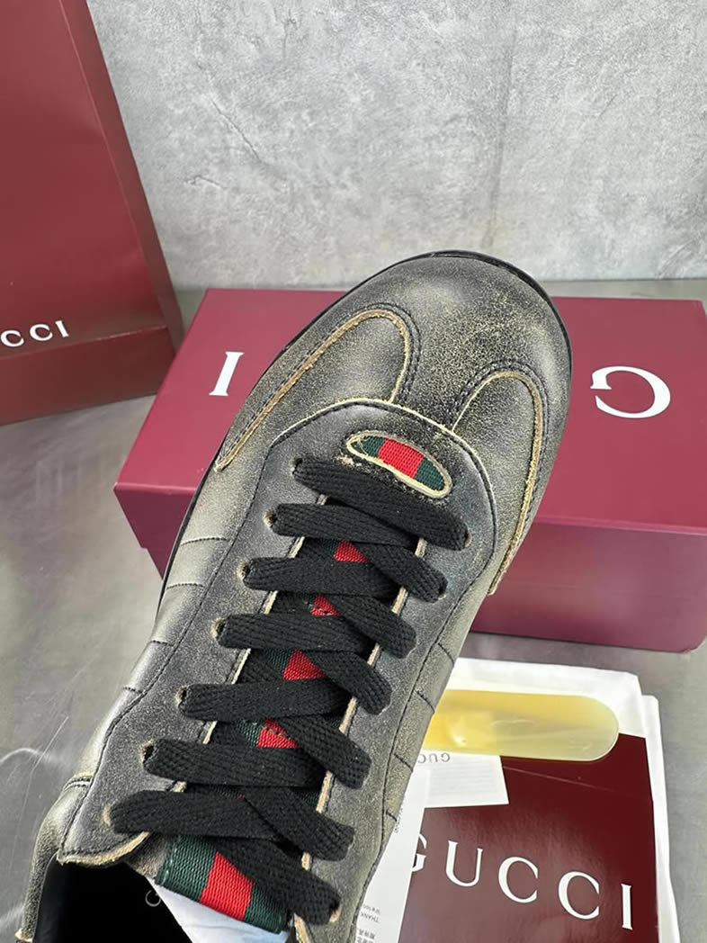 グッチ スニーカー ヴィンテージ加工 レザー ブラック シェリーライン shoes379 - 画像 (5)