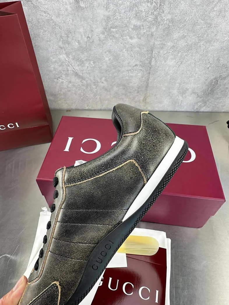 グッチ スニーカー ヴィンテージ加工 レザー ブラック シェリーライン shoes379 - 画像 (6)