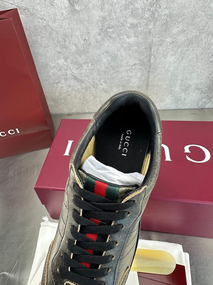 グッチ スニーカー ヴィンテージ加工 レザー ブラック シェリーライン shoes379 - 画像 (8)
