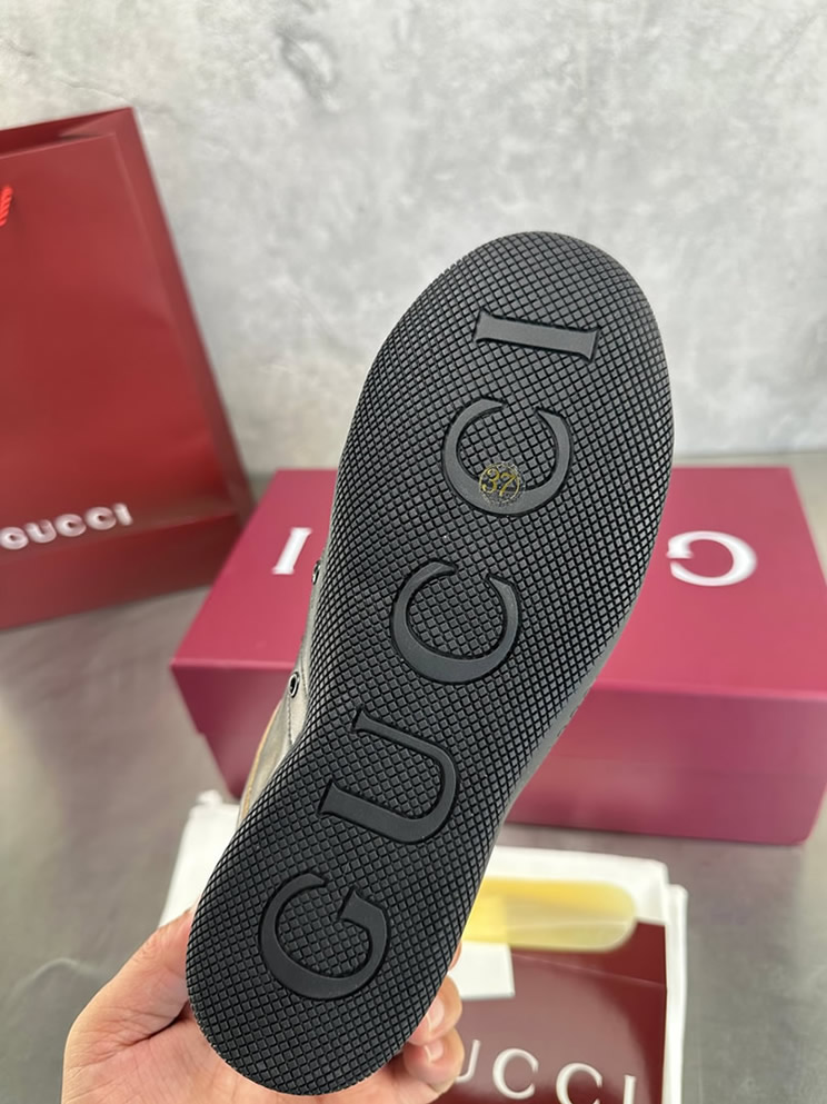 グッチ スニーカー ヴィンテージ加工 レザー ブラック シェリーライン shoes379 - 画像 (9)