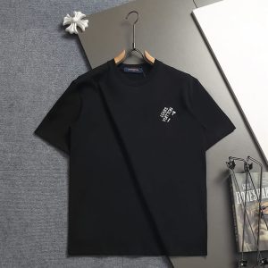 ルイ・ヴィトン Tシャツ ロゴ刺繍 クルーネック ブラック FS343