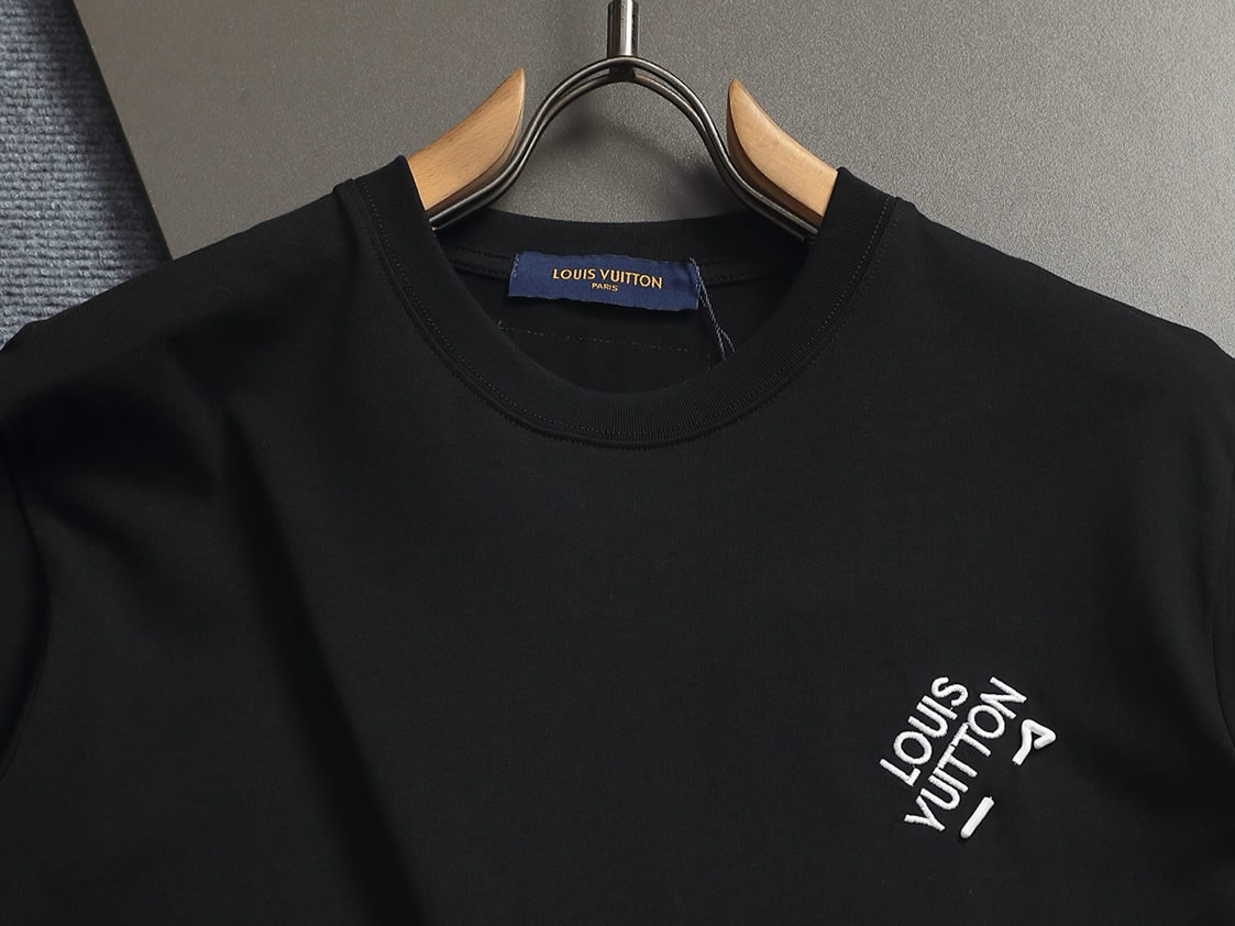 ルイ・ヴィトン Tシャツ ロゴ刺繍 クルーネック ブラック FS343 - 画像 (2)