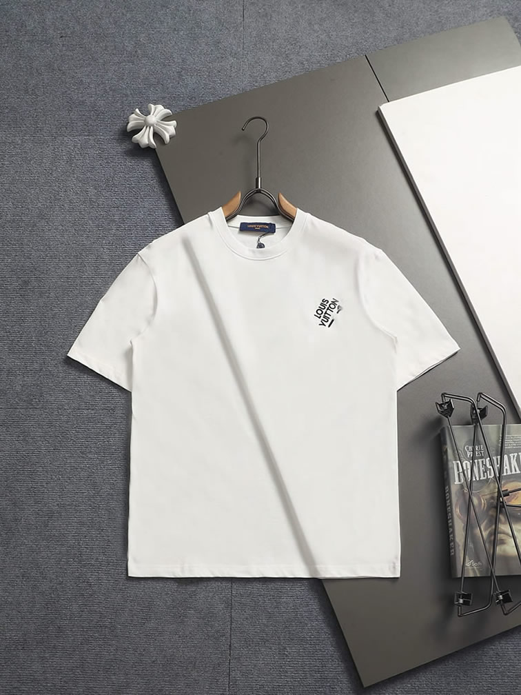 ルイ・ヴィトン Tシャツ ロゴ刺繍 クルーネック ホワイト FS344