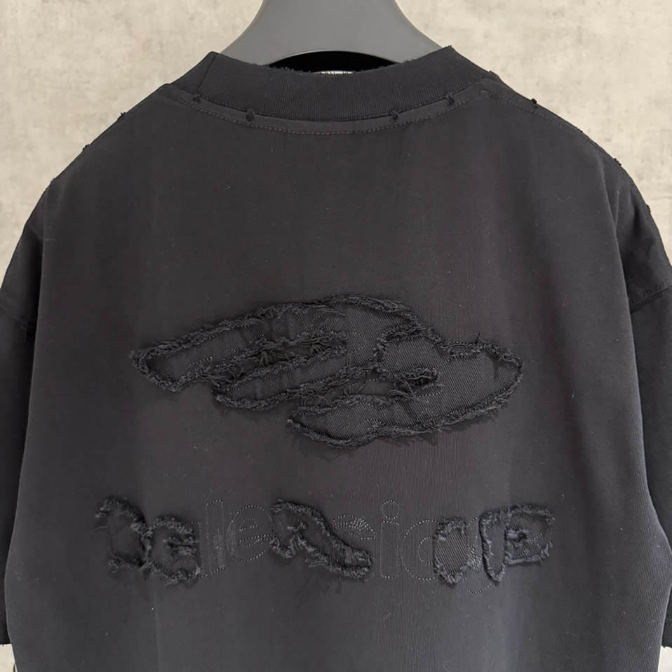 バレンシアガ Tシャツ デストロイ加工 ブラック FS384 - 画像 (4)