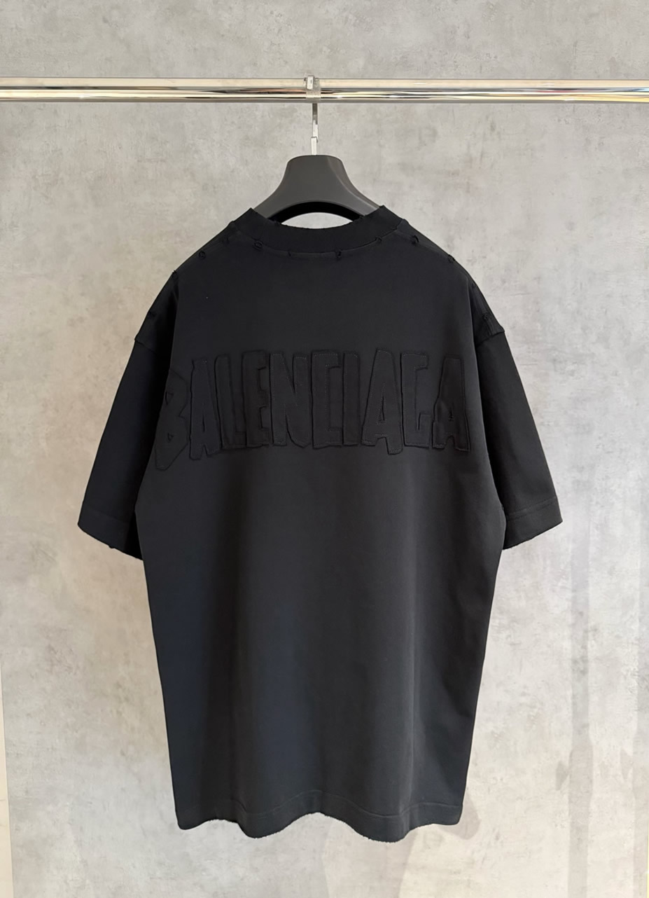 バレンシアガ Tシャツ ロゴ刺繍 ブラック FS393 - 画像 (2)