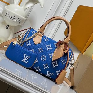 ルイ・ヴィトン ハンドバッグ モノグラム パール装飾 ブルー M41120