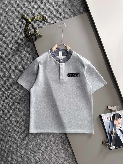 グッチ ヘンリーネックTシャツ ロゴ刺繍 FS425