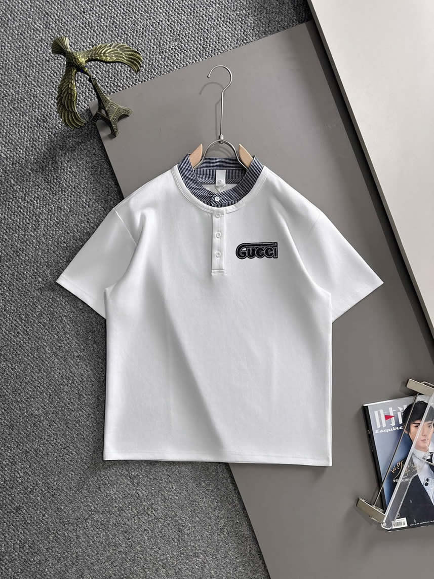 グッチ ヘンリーネックTシャツ ロゴ刺繍 FS427