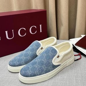 グッチ スリッポン GGジャカード デニム ブルー/ホワイト shoes455