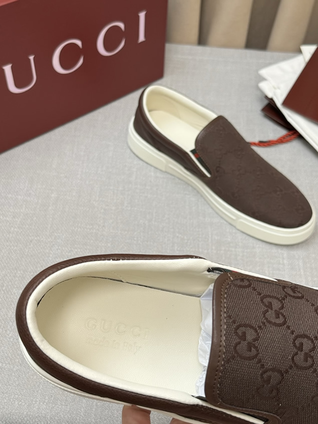 グッチ スリッポン GGジャカード キャンバス ブラウン/ホワイト shoes457 - 画像 (5)