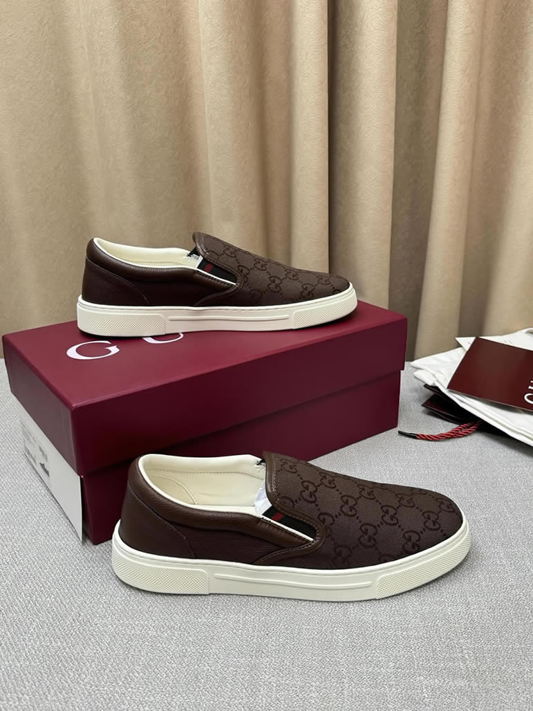 グッチ スリッポン GGジャカード キャンバス ブラウン/ホワイト shoes457 - 画像 (7)