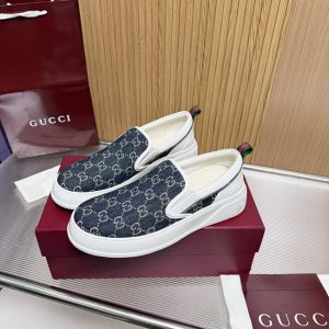 グッチ スリッポン GGジャカード デニム ブルー/ホワイト shoes461