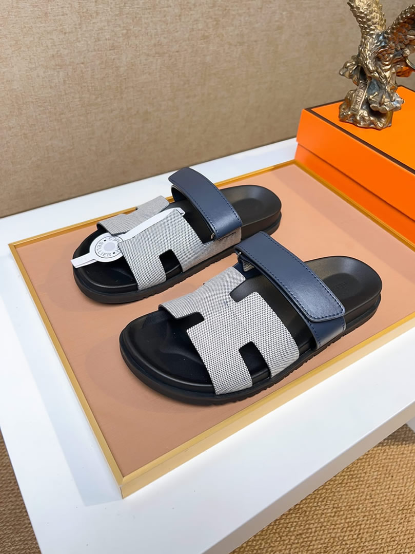 エルメス サンダル シプレ グレー/ネイビー shoes473