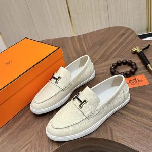 エルメス ローファー メタルH金具 ホワイト shoes484