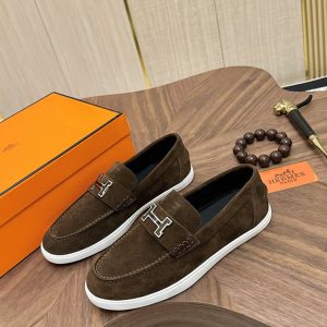 エルメス ローファー メタルH金具 ダークブラウン shoes486