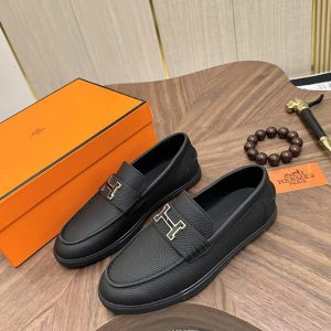 エルメス ローファー メタルH金具 ブラック shoes487