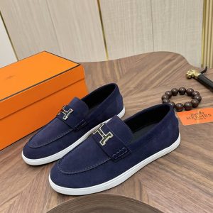 エルメス ローファー メタルH金具 ネイビー shoes490