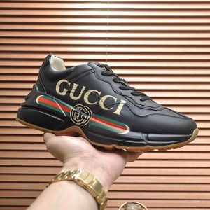 グッチ ロゴ・ウェブストライプ 厚底スニーカー ブラック shoes497