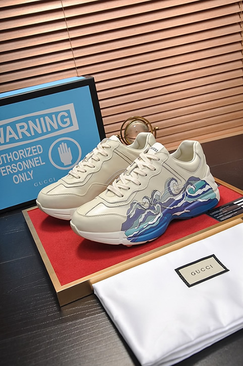 グッチ 浮世絵風波モチーフ 厚底スニーカー オフホワイト shoes513 - 画像 (4)
