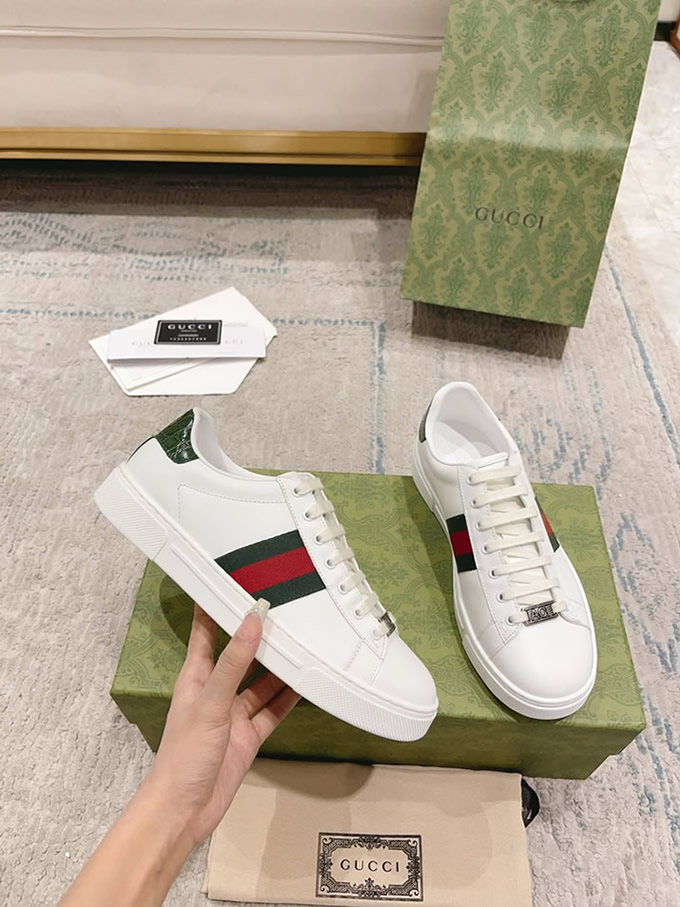グッチ ウェブストライプ レザー スニーカー ホワイト shoes528 - 画像 (2)