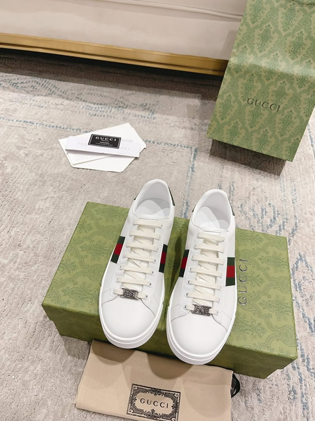 グッチ ウェブストライプ レザー スニーカー ホワイト shoes528 - 画像 (3)