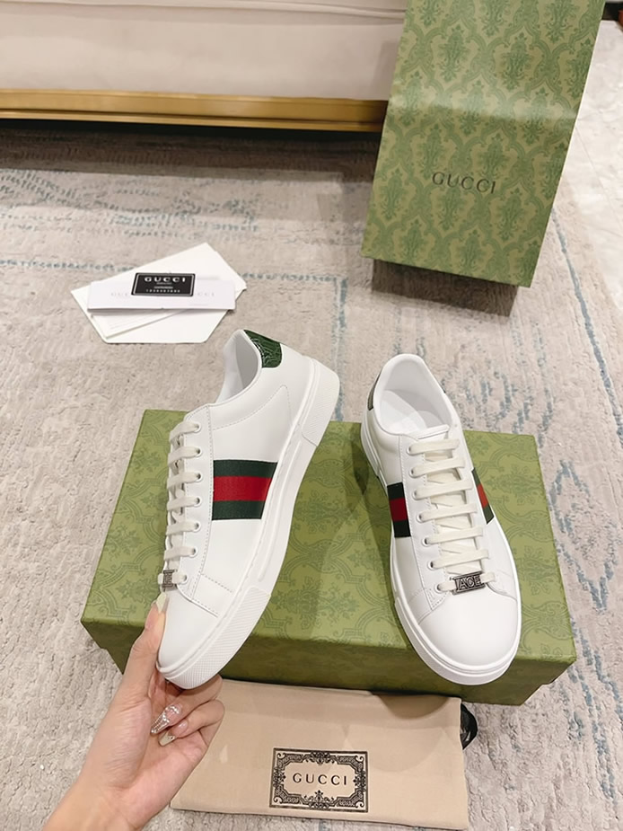 グッチ ウェブストライプ レザー スニーカー ホワイト shoes528 - 画像 (4)