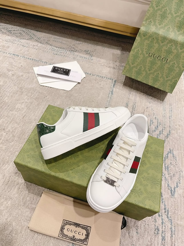 グッチ ウェブストライプ レザー スニーカー ホワイト shoes528 - 画像 (5)