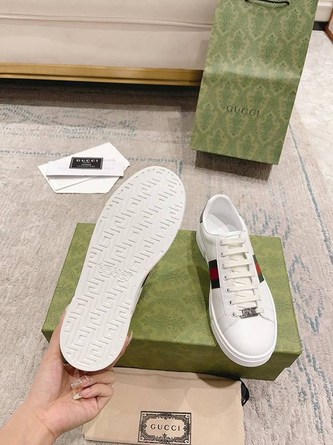 グッチ ウェブストライプ レザー スニーカー ホワイト shoes528 - 画像 (9)