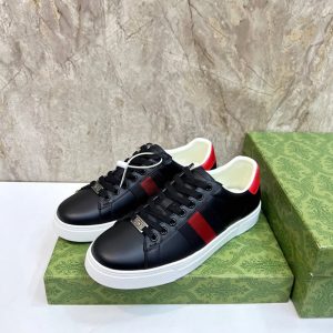グッチ ウェブストライプ レザー スニーカー ブラック shoes532