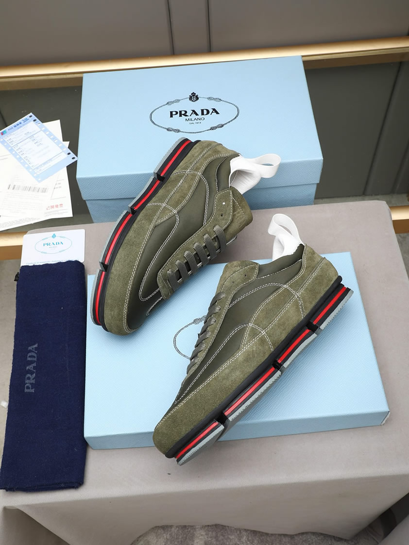 プラダ テクニカルファブリック&スエード スニーカー オリーブ shoes540 - 画像 (8)