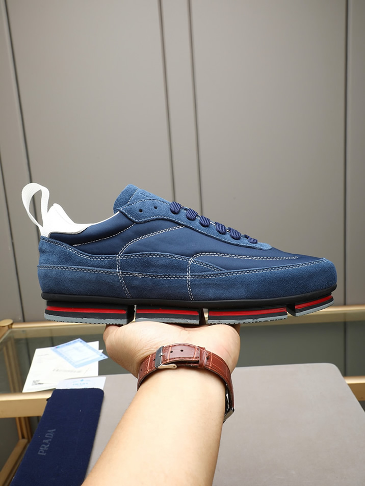 プラダ テクニカルファブリック&スエード スニーカー ブルー shoes541