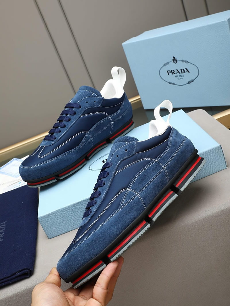 プラダ テクニカルファブリック&スエード スニーカー ブルー shoes541 - 画像 (2)